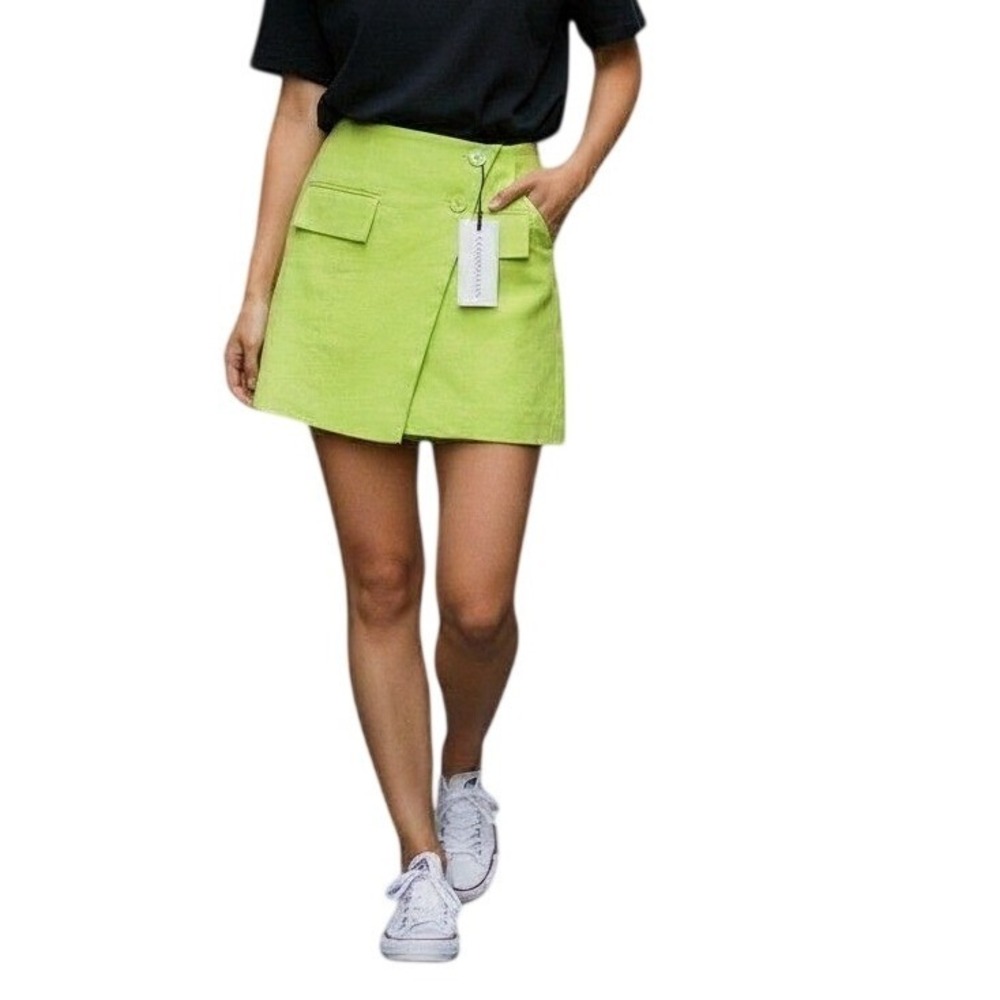WEWOREWHAT Blazer Mini Skirt Sharp Green‎ Asymmetric Wrap-Style Tailored Size SX